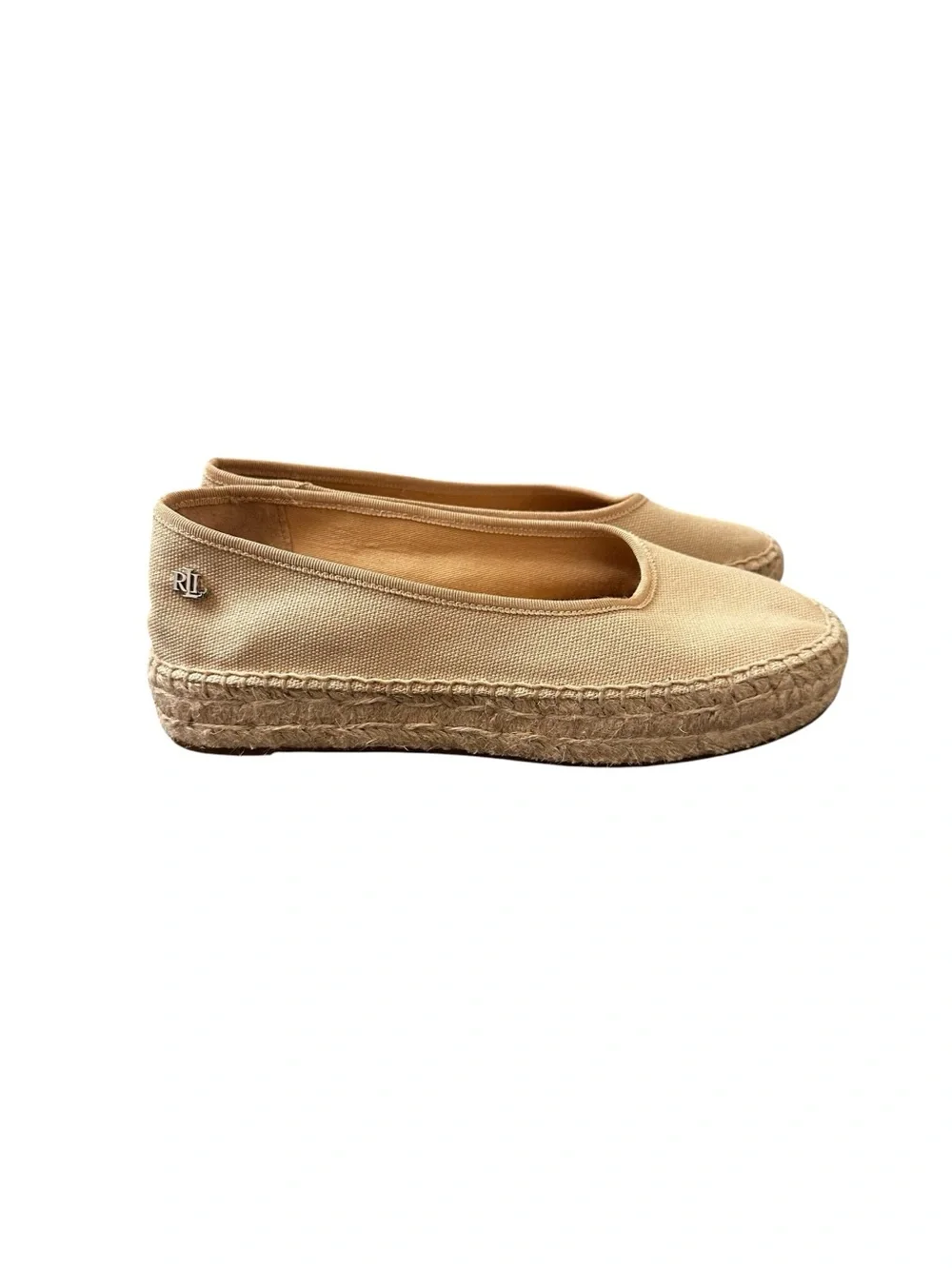 Ralph Lauren Tan Canvas Espadrille Platform Flats size 5.5